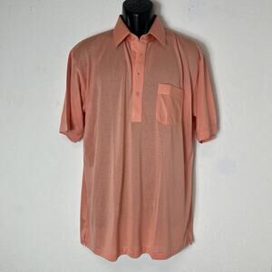 Merola Light Orange/Salmon Polo Shirt Size L, cotton blend, patch pocket front.